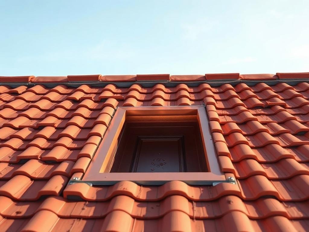 Concept visual of the same style of tile roof valley left clear and open so water can run off freely.