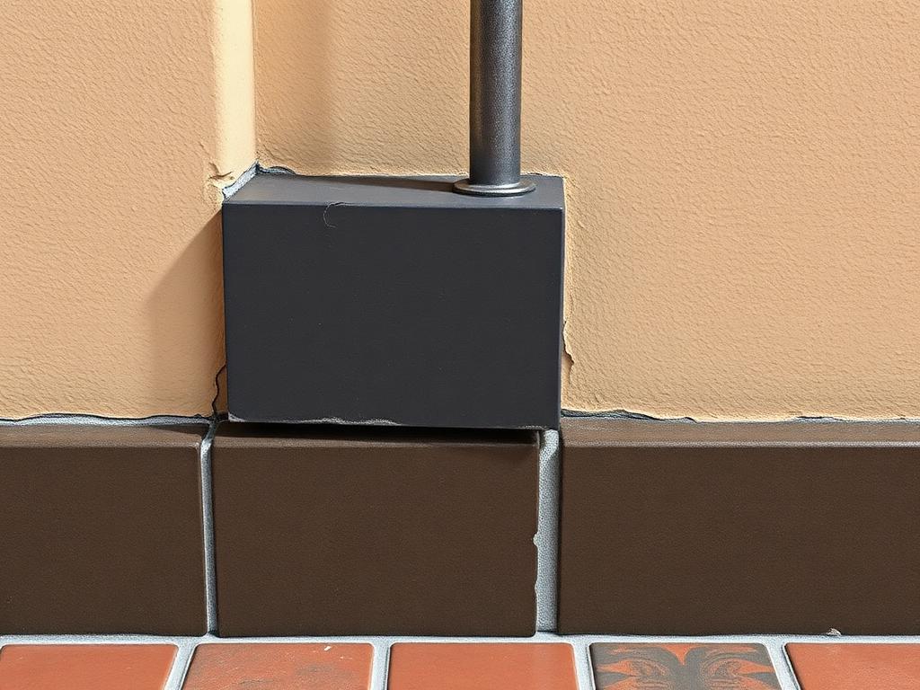 Concept visual of a roof-to-wall junction where cracked sealant beds and a lifted metal leg have replaced a proper flashing detail.